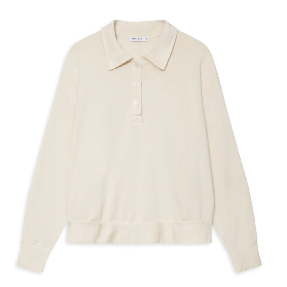 Stateside Softest Fleece Oversized Polo in Ivory Size Small NWT